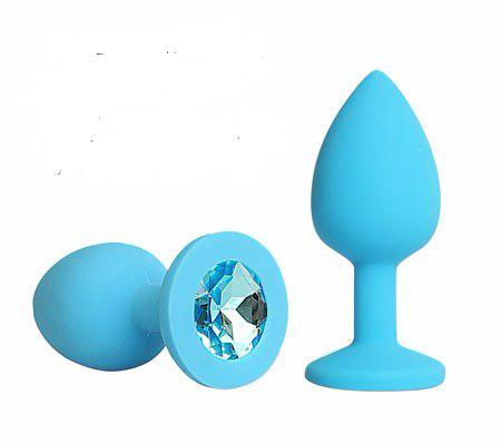 ВТУЛКА АНАЛЬНАЯ синяя, цвет кристалла голубой, силикон, L 73 мм, D 30 мм