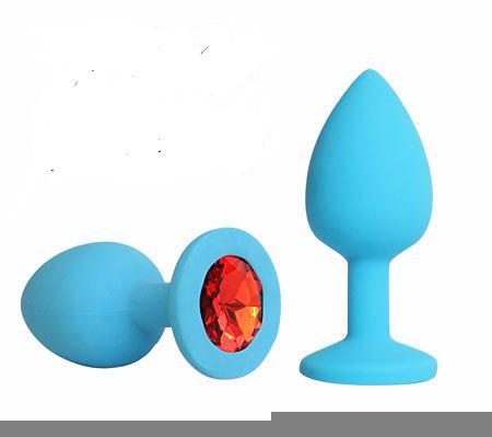 ВТУЛКА АНАЛЬНАЯ синяя, цвет кристалла красный, силикон, L 73 мм, D 30 мм