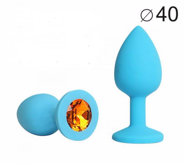 ВТУЛКА АНАЛЬНАЯ синяя, цвет кристалла оранжевый, силикон, L 95 мм, D 34 мм
